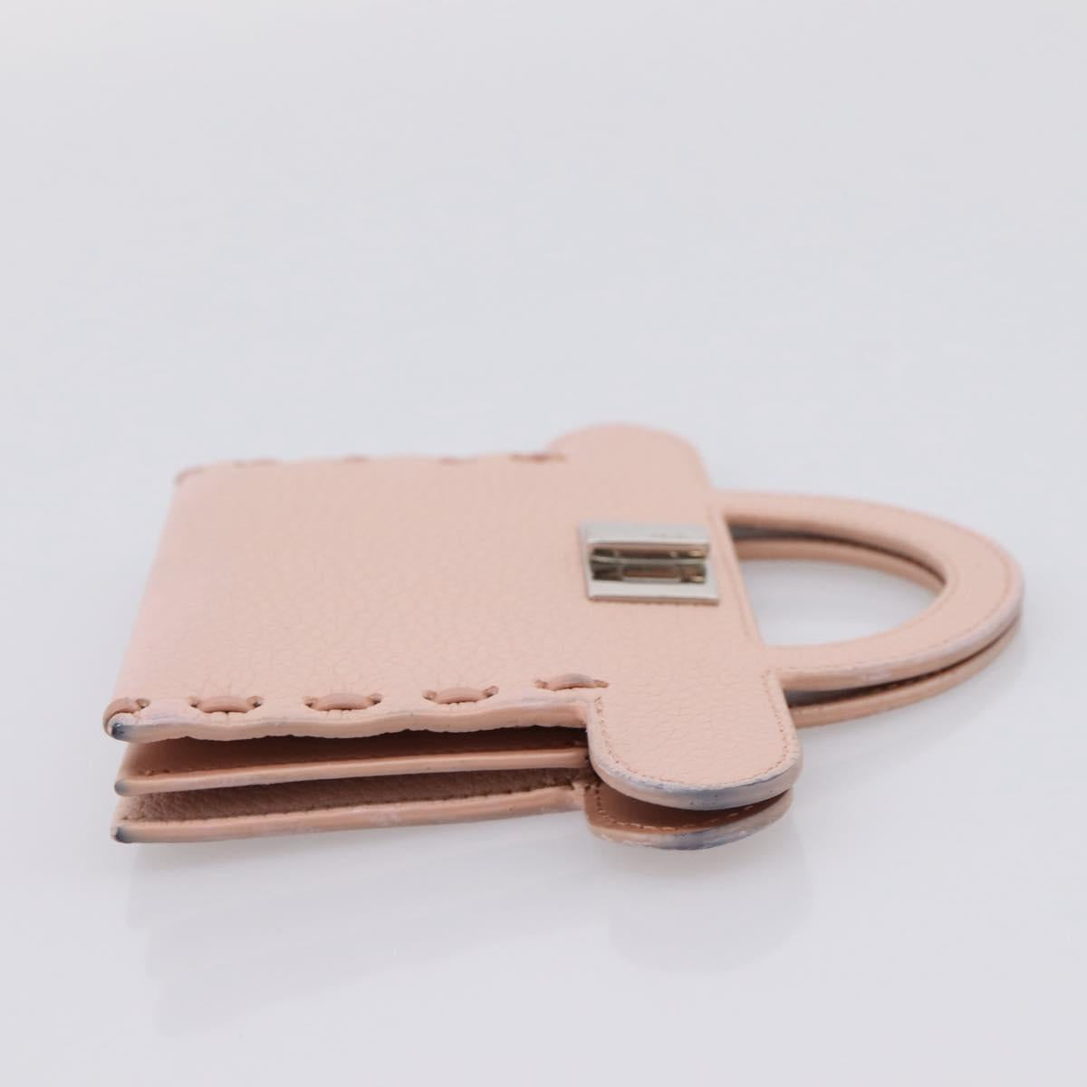 FENDI Peek A Boo Selleria Card Case Leather Pink Silver Auth bs37387M