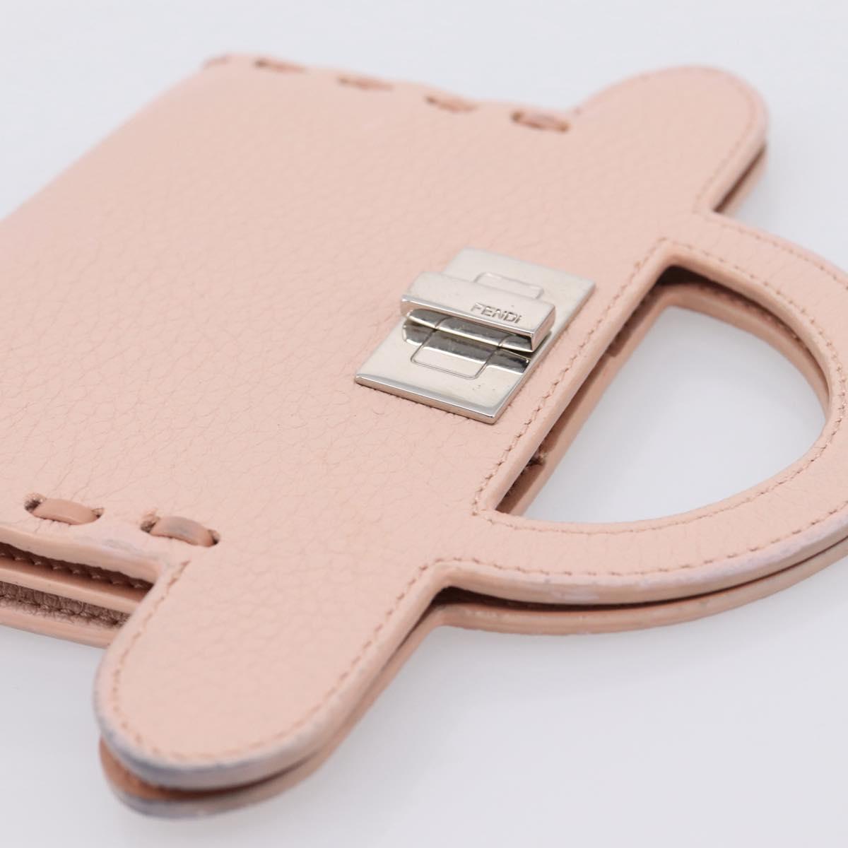 FENDI Peek A Boo Selleria Card Case Leather Pink Silver Auth bs37387M