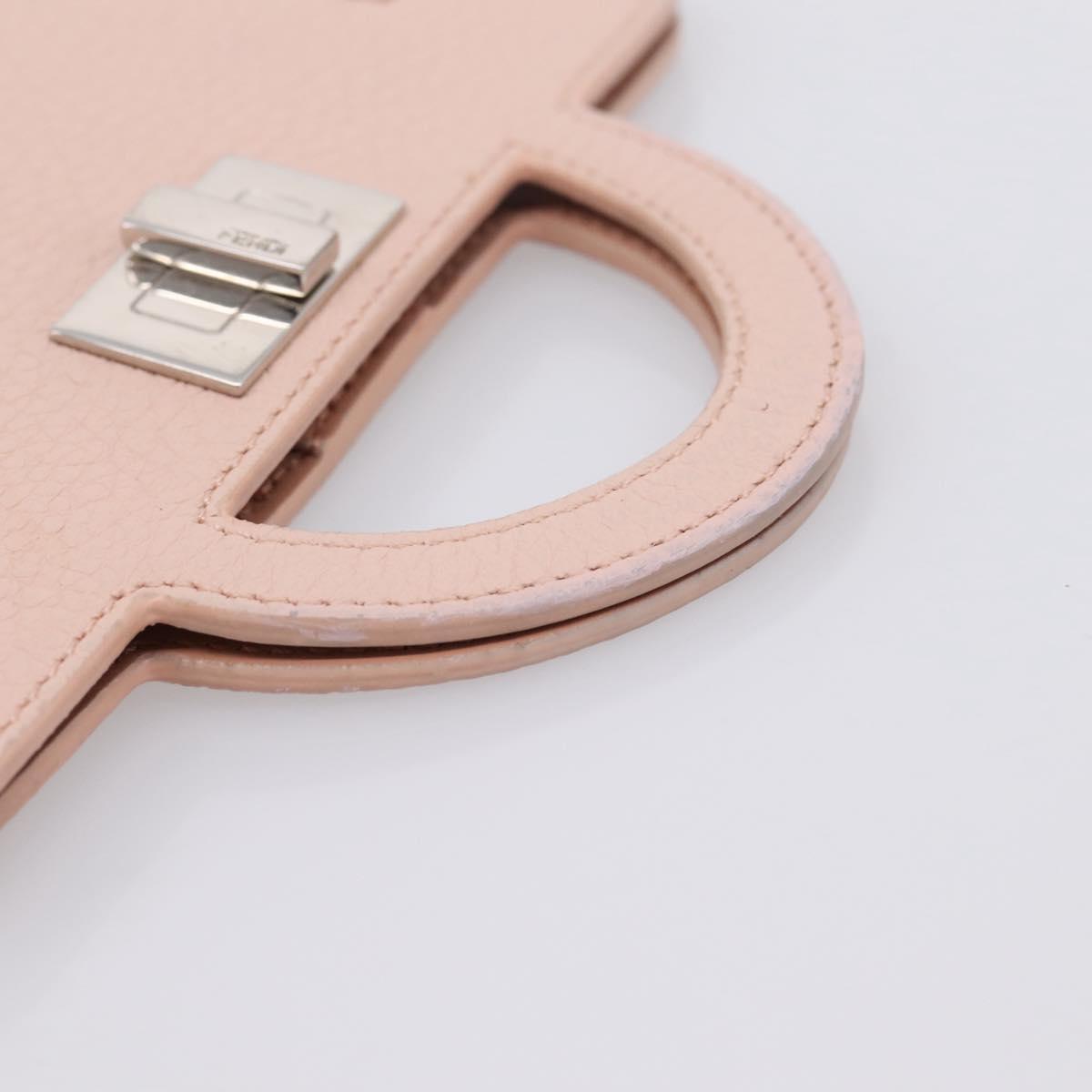 FENDI Peek A Boo Selleria Card Case Leather Pink Silver Auth bs37387M