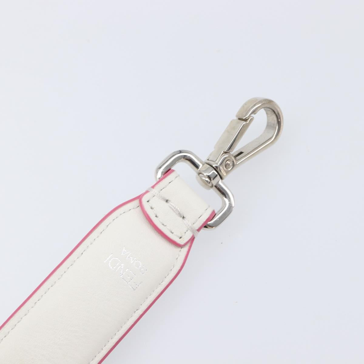 FENDI Strap You Shoulder Strap Leather 15.2"" White Silver Auth bs37389