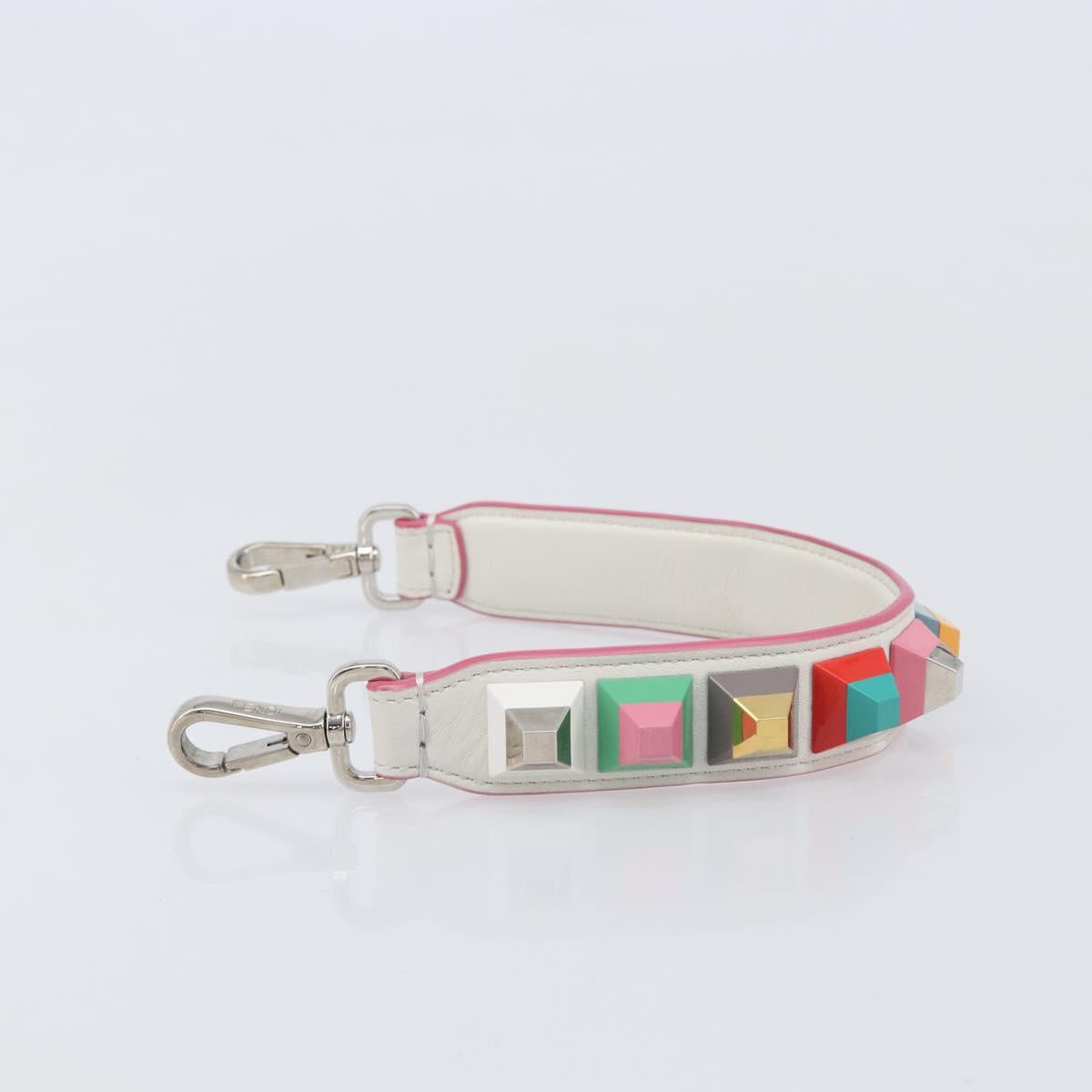 FENDI Strap You Shoulder Strap Leather 15.2"" White Silver Auth bs37389