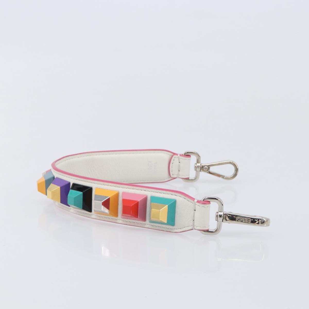 FENDI Strap You Shoulder Strap Leather 15.2"" White Silver Auth bs37389