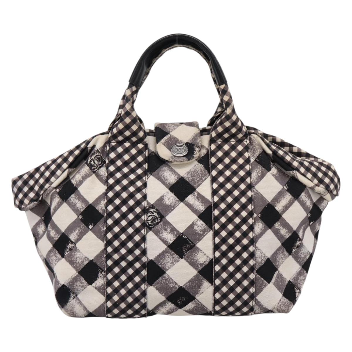 CHANEL Cruise Line Hand Bag Canvas Black White CC Auth bs37391A