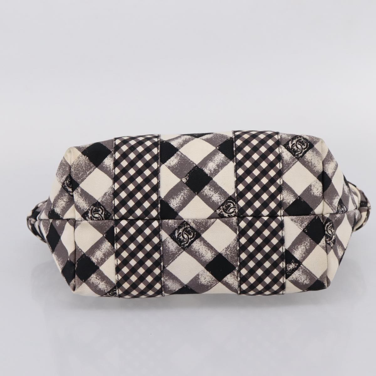 CHANEL Cruise Line Hand Bag Canvas Black White CC Auth bs37391A