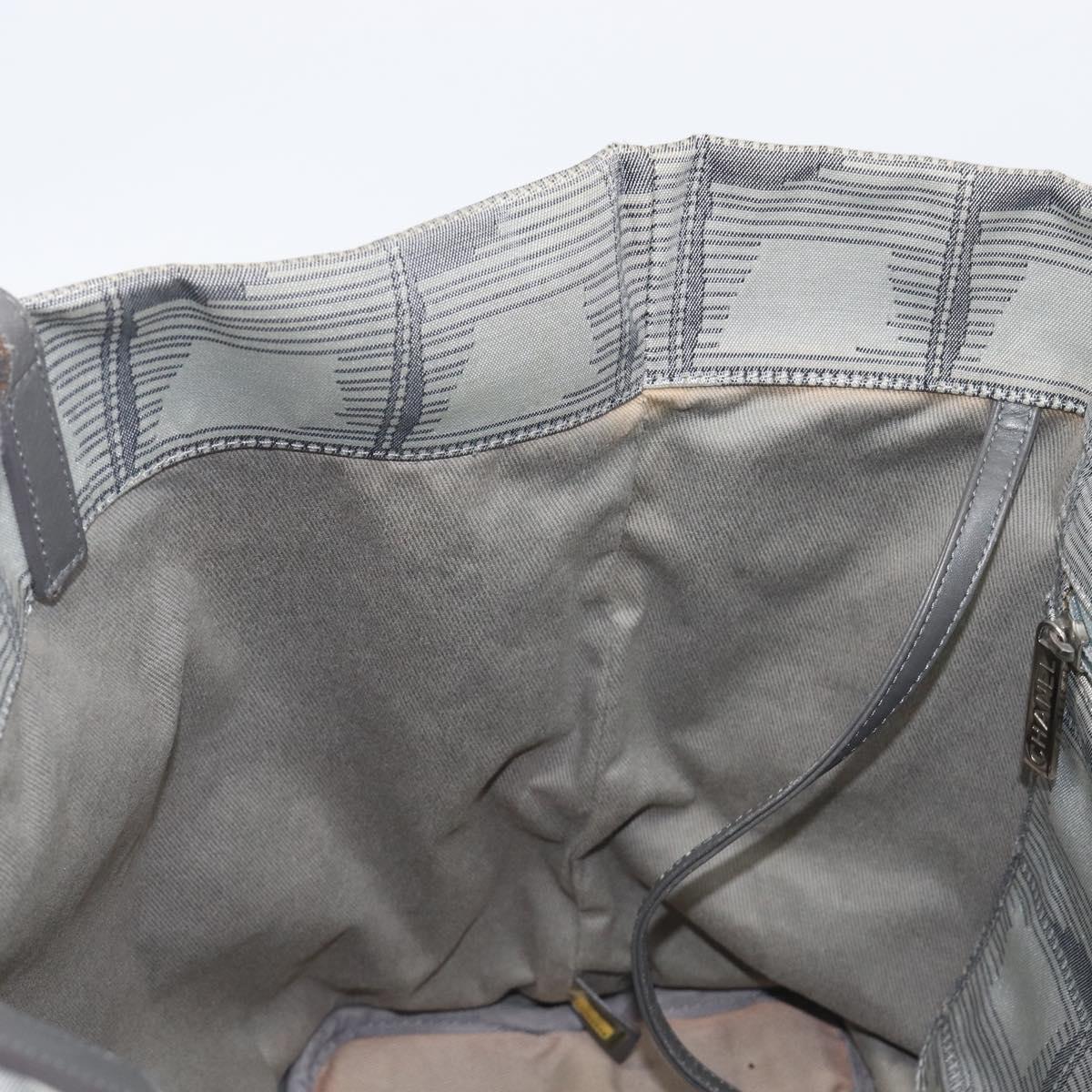 CHANEL New Travel Line Tote Bag Canvas Gray Silver CC Auth bs37392A