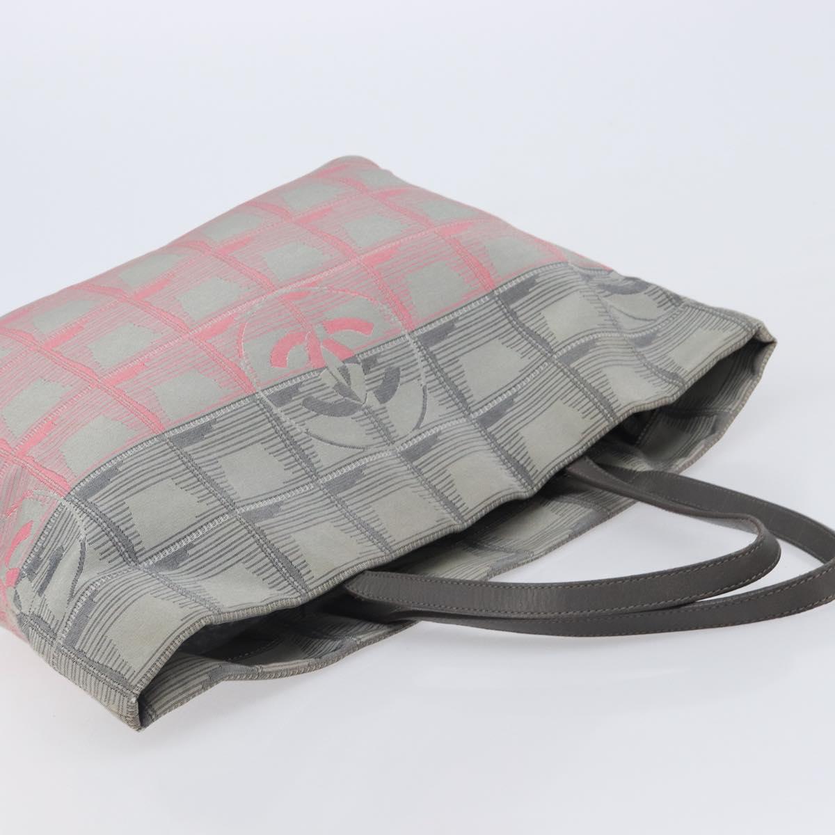 CHANEL New Travel Line Tote Bag Canvas Gray Silver CC Auth bs37392A