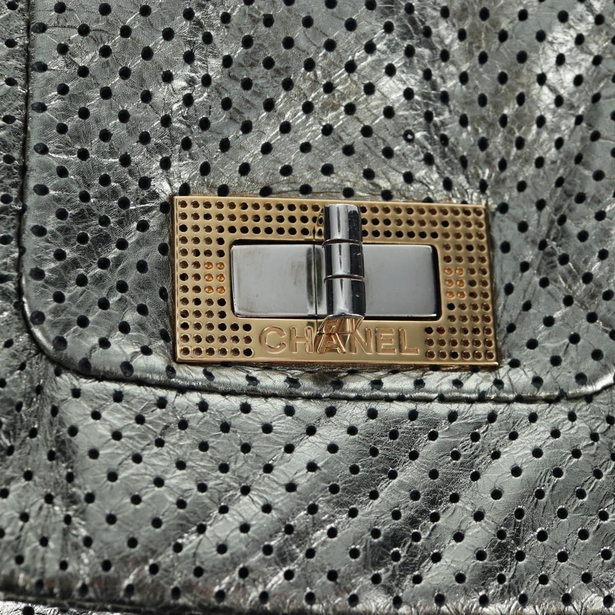 CHANEL 2.55 Chain Shoulder Bag Punching Leather Green Silver CC Auth bs37393V