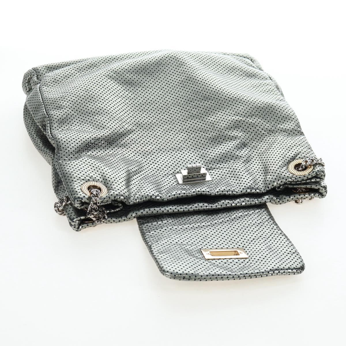 CHANEL 2.55 Chain Shoulder Bag Punching Leather Green Silver CC Auth bs37393V