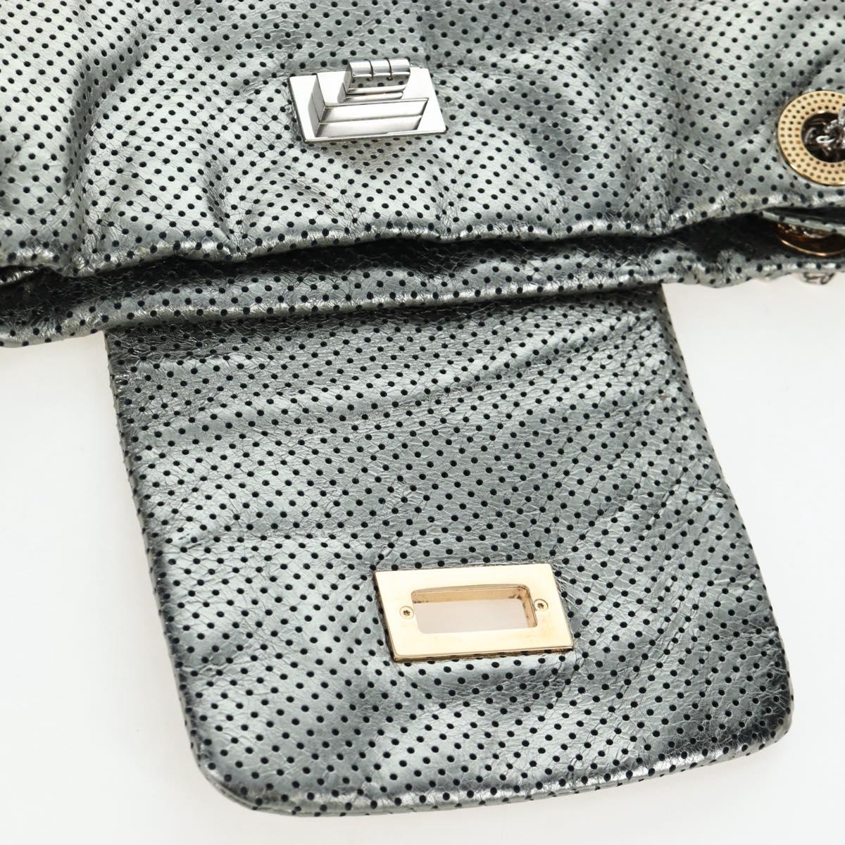 CHANEL 2.55 Chain Shoulder Bag Punching Leather Green Silver CC Auth bs37393V