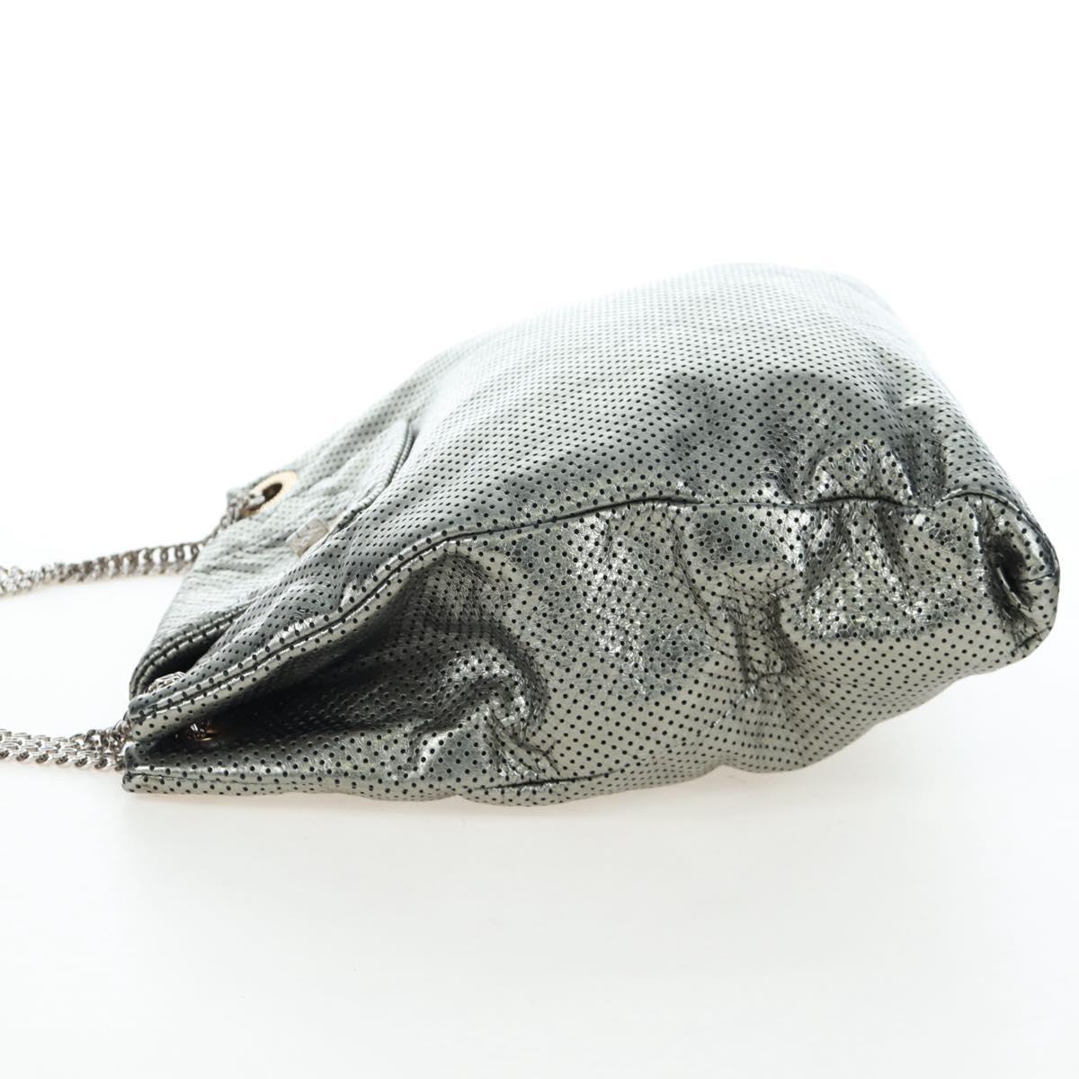 CHANEL 2.55 Chain Shoulder Bag Punching Leather Green Silver CC Auth bs37393V