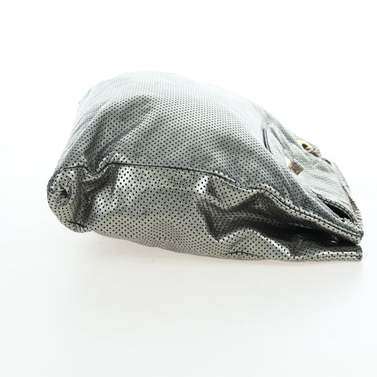 CHANEL 2.55 Chain Shoulder Bag Punching Leather Green Silver CC Auth bs37393V