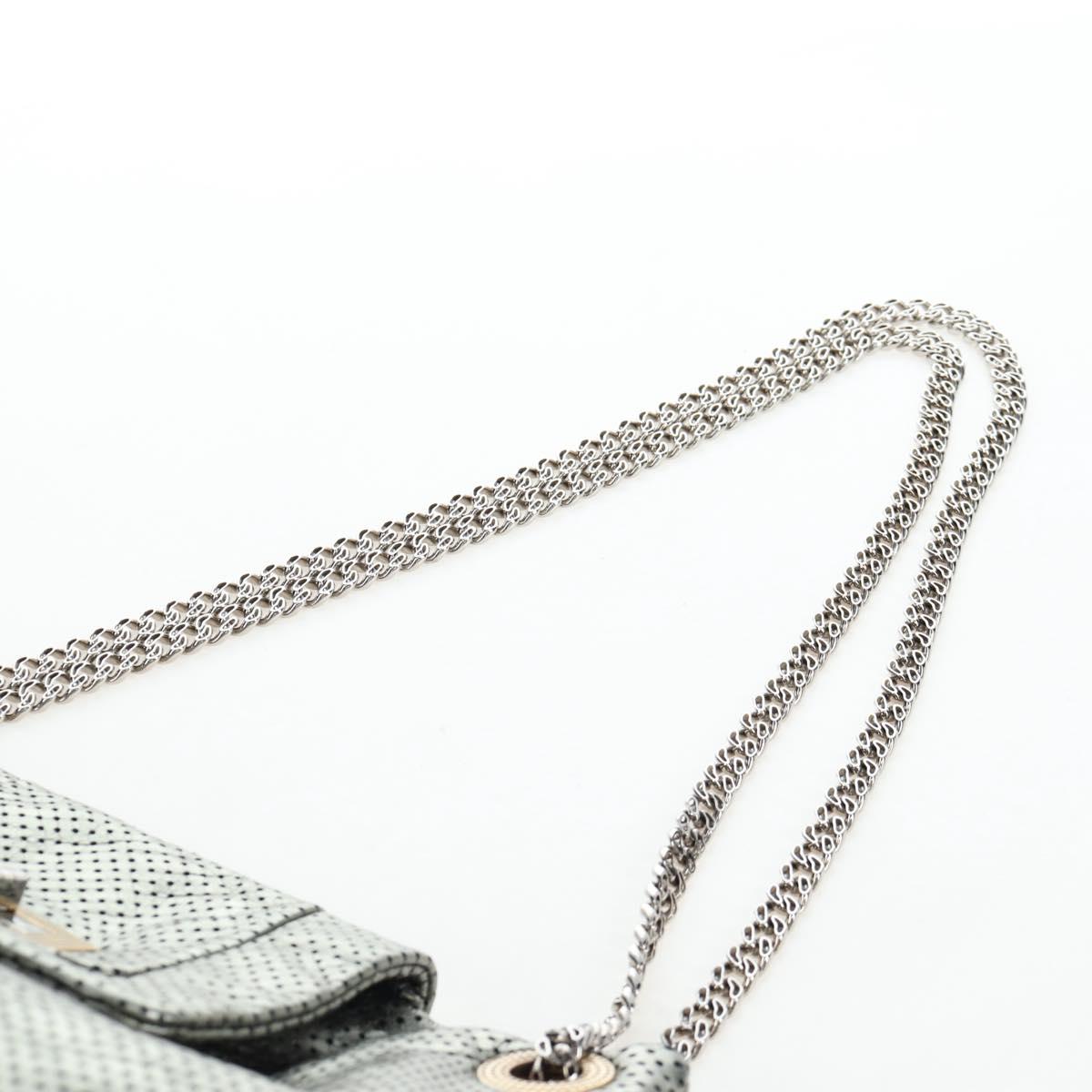 CHANEL 2.55 Chain Shoulder Bag Punching Leather Green Silver CC Auth bs37393V