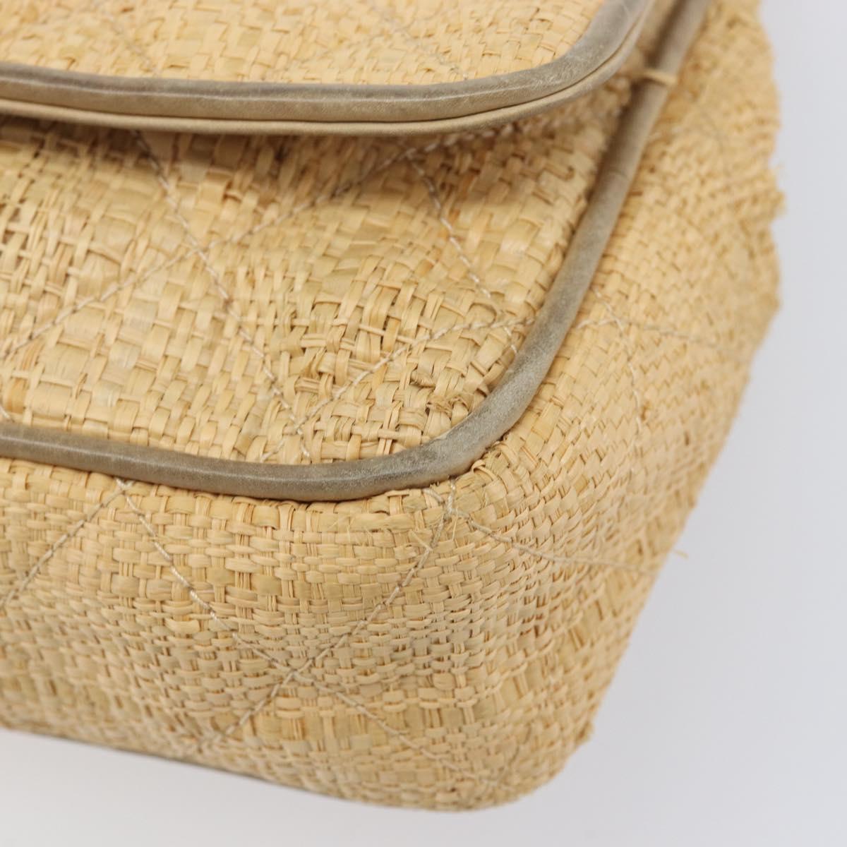 CHANEL Matelasse Chain Shoulder Bag Raffia Beige Gold CC Auth bs37394