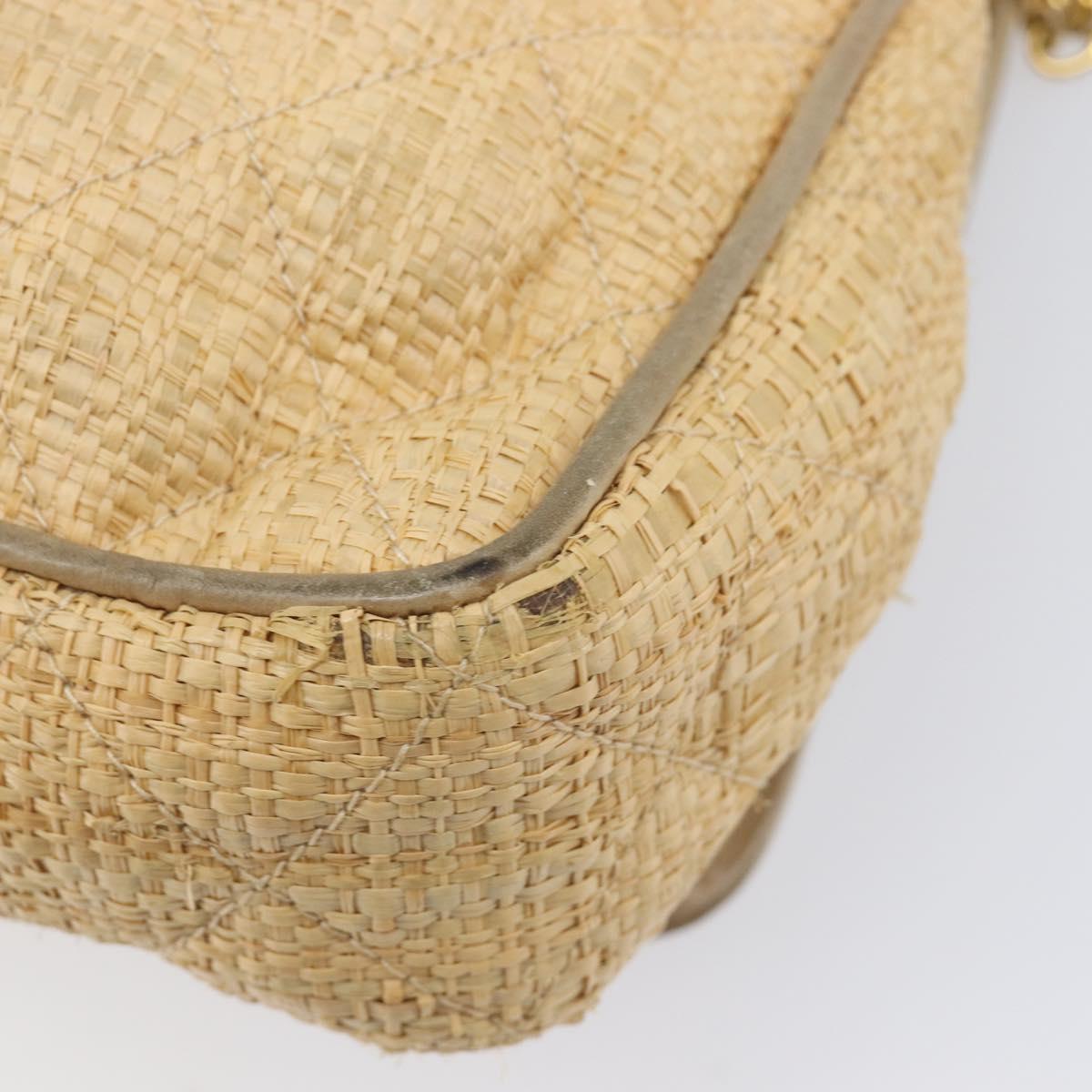 CHANEL Matelasse Chain Shoulder Bag Raffia Beige Gold CC Auth bs37394