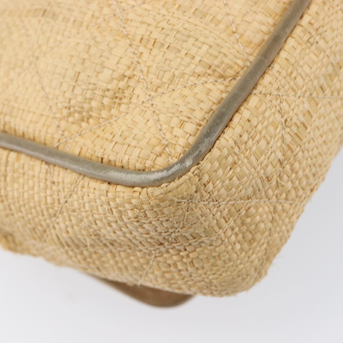 CHANEL Matelasse Chain Shoulder Bag Raffia Beige Gold CC Auth bs37394