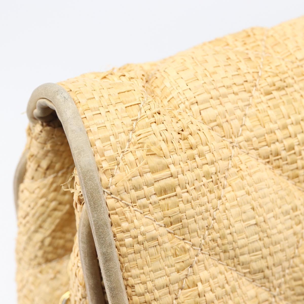 CHANEL Matelasse Chain Shoulder Bag Raffia Beige Gold CC Auth bs37394