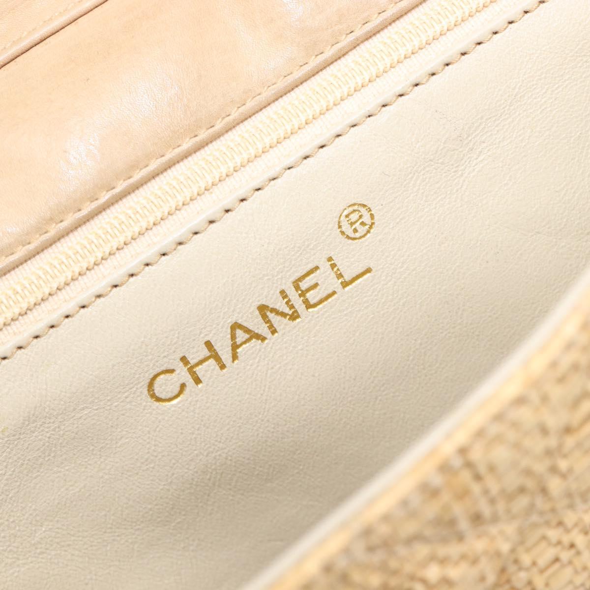 CHANEL Matelasse Chain Shoulder Bag Raffia Beige Gold CC Auth bs37394