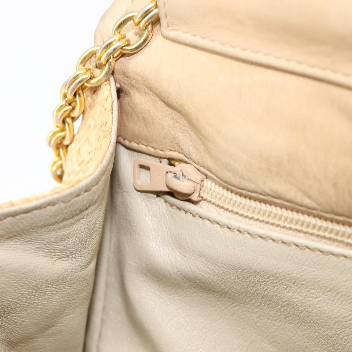 CHANEL Matelasse Chain Shoulder Bag Raffia Beige Gold CC Auth bs37394
