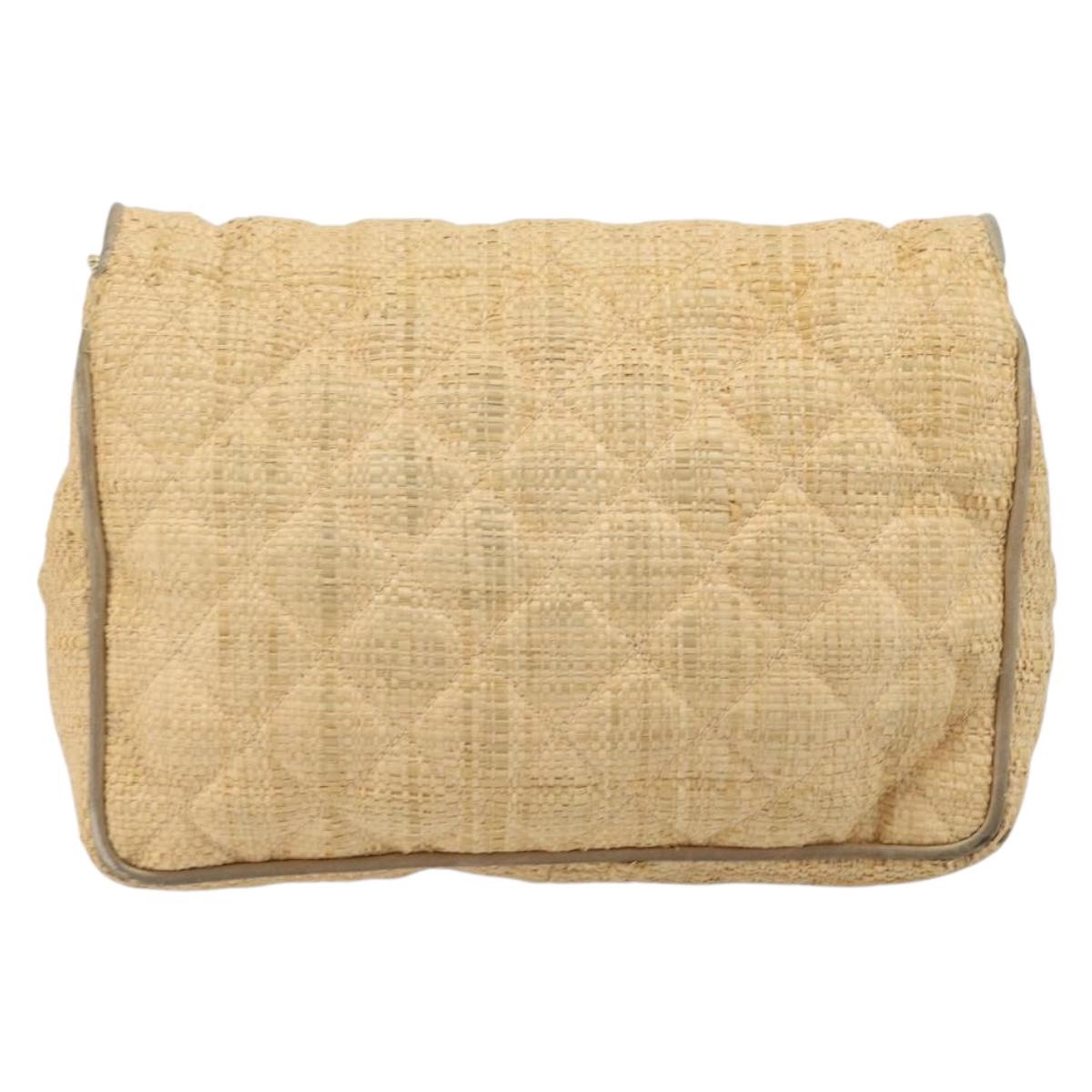 CHANEL Matelasse Chain Shoulder Bag Raffia Beige Gold CC Auth bs37394