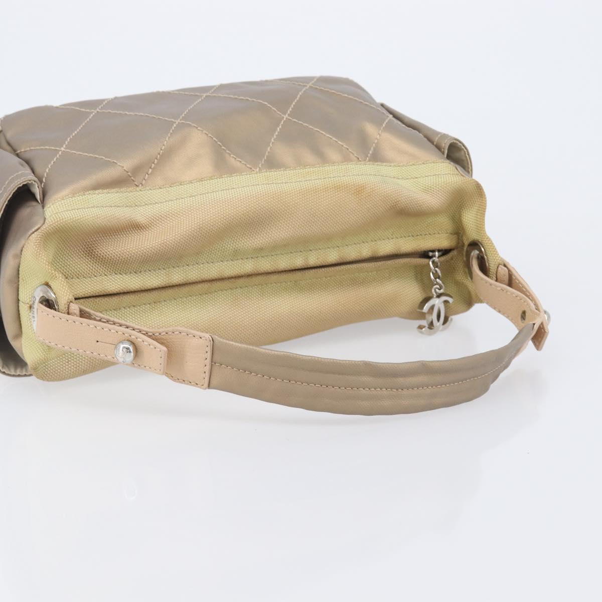 CHANEL Paris Biarritz Shoulder Bag Coated Canvas Gold Silver CC Auth bs37395