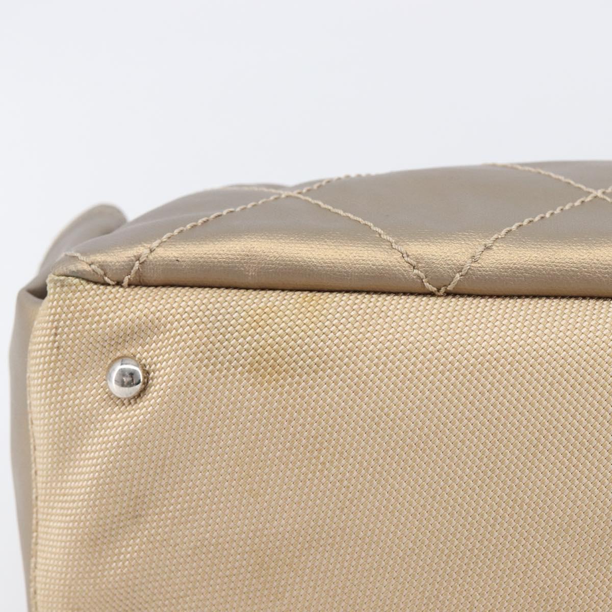 CHANEL Paris Biarritz Shoulder Bag Coated Canvas Gold Silver CC Auth bs37395