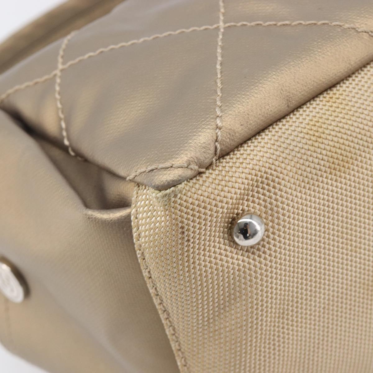 CHANEL Paris Biarritz Shoulder Bag Coated Canvas Gold Silver CC Auth bs37395
