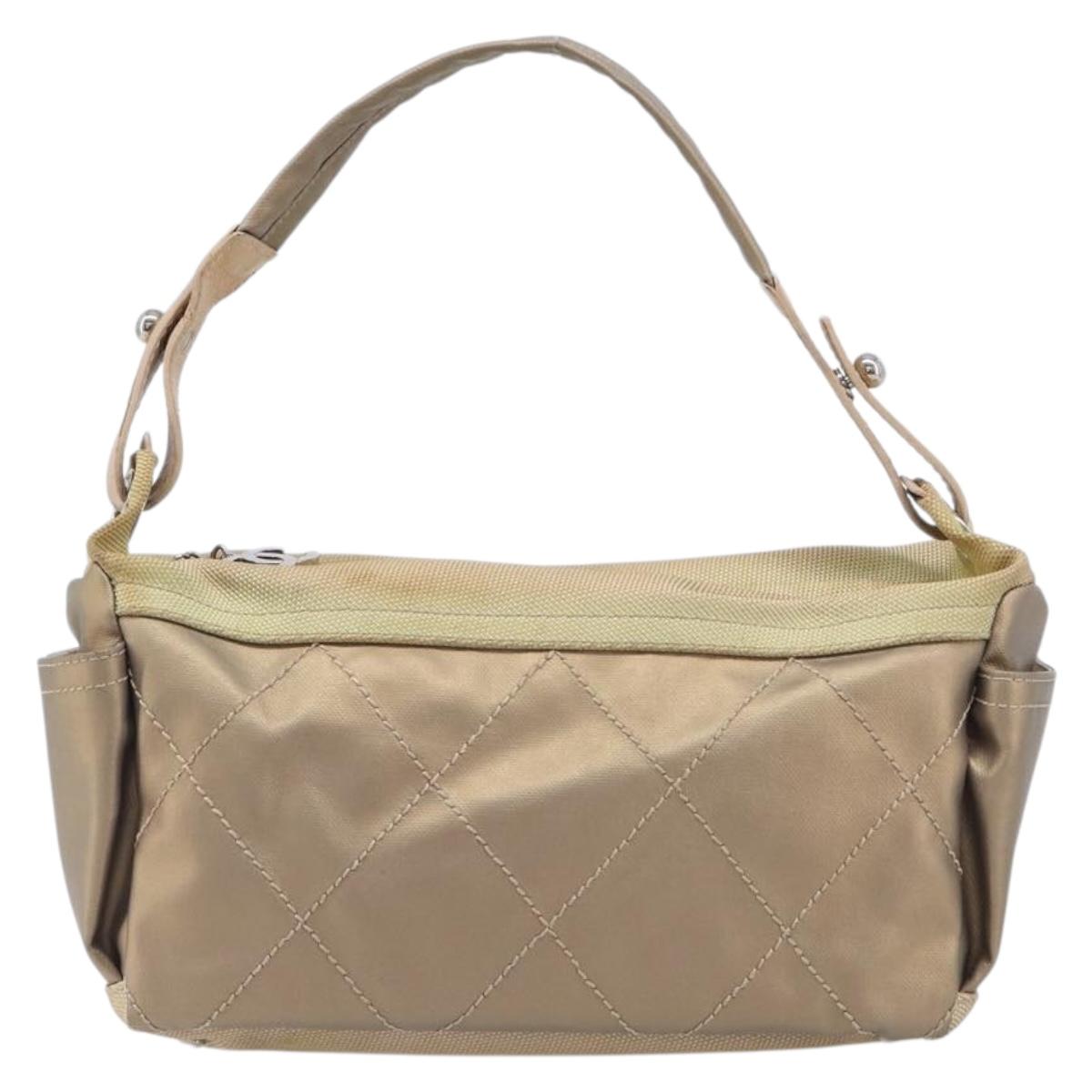 CHANEL Paris Biarritz Shoulder Bag Coated Canvas Gold Silver CC Auth bs37395