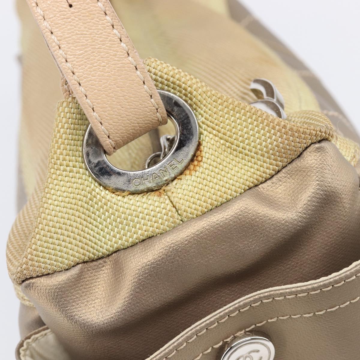 CHANEL Paris Biarritz Shoulder Bag Coated Canvas Gold Silver CC Auth bs37395