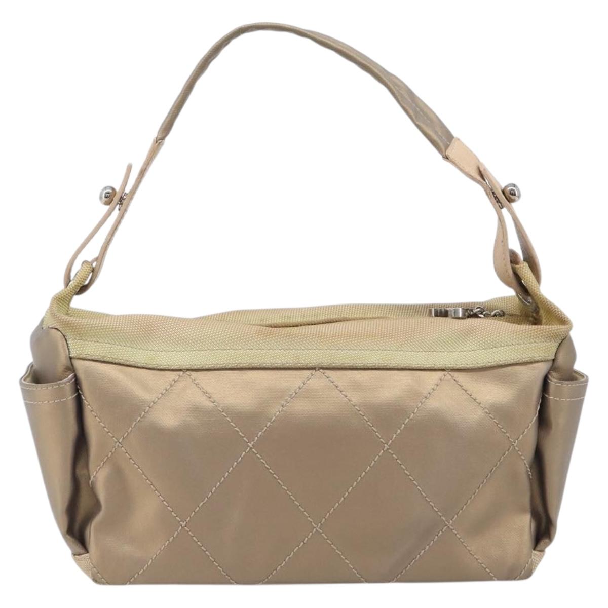 CHANEL Paris Biarritz Shoulder Bag Coated Canvas Gold Silver CC Auth bs37395