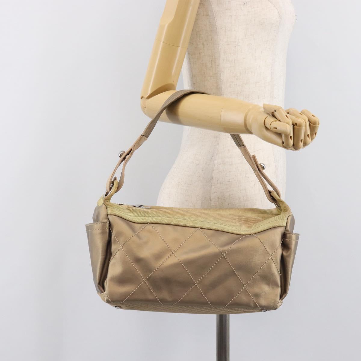 CHANEL Paris Biarritz Shoulder Bag Coated Canvas Gold Silver CC Auth bs37395