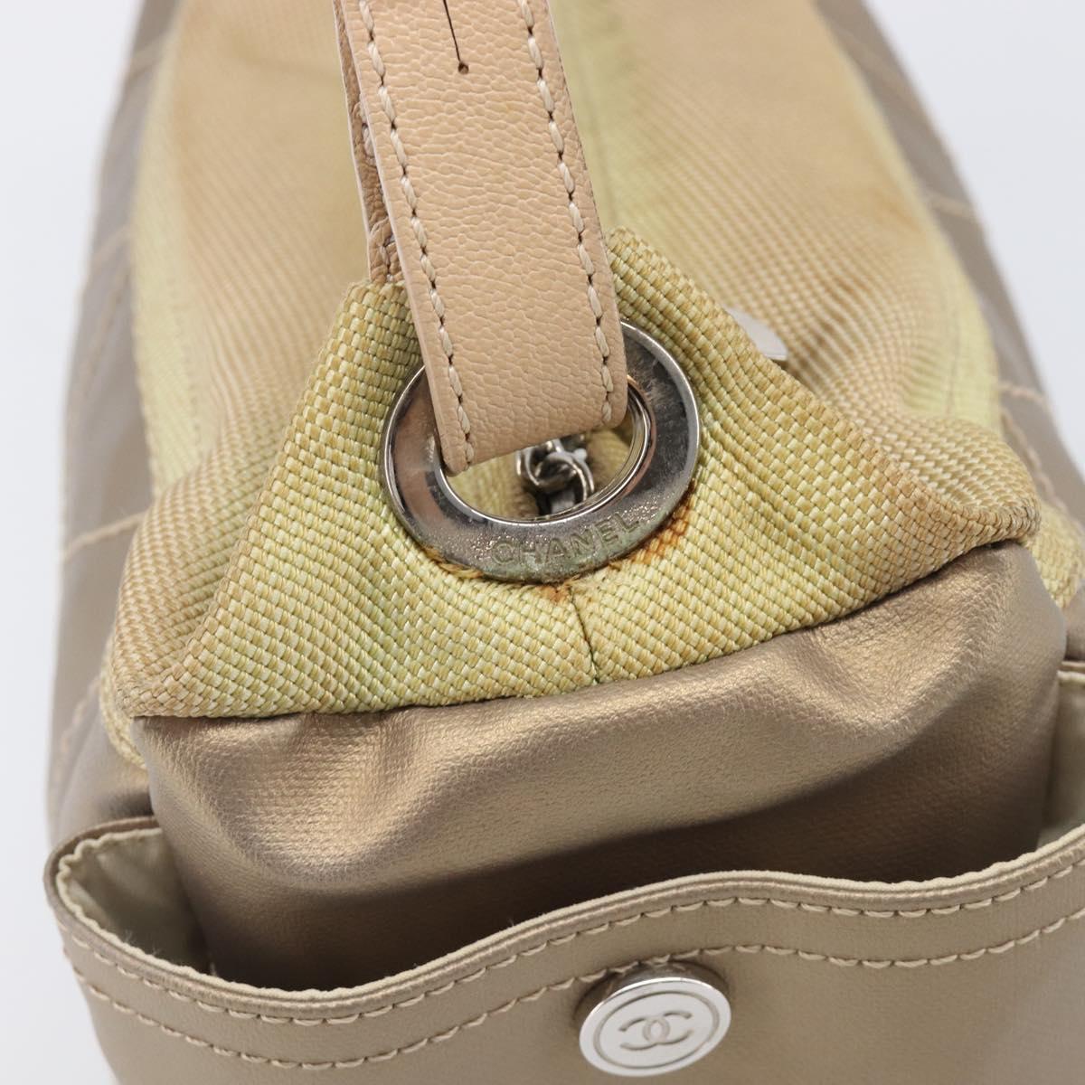 CHANEL Paris Biarritz Shoulder Bag Coated Canvas Gold Silver CC Auth bs37395