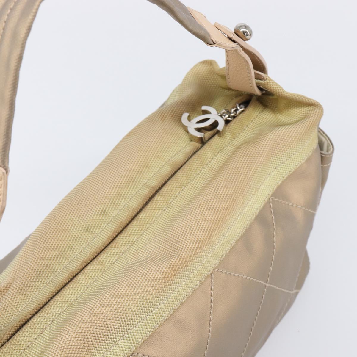 CHANEL Paris Biarritz Shoulder Bag Coated Canvas Gold Silver CC Auth bs37395
