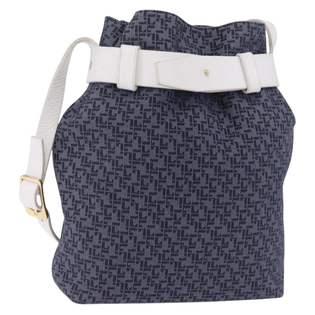 LOEWE Shoulder Bag Canvas Blue Gold Auth bs37397A