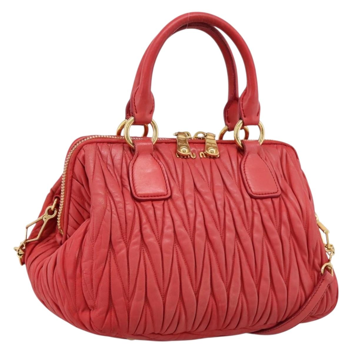 Miu Miu Matelasse Hand Bag Leather 2way Red Gold Auth bs37398