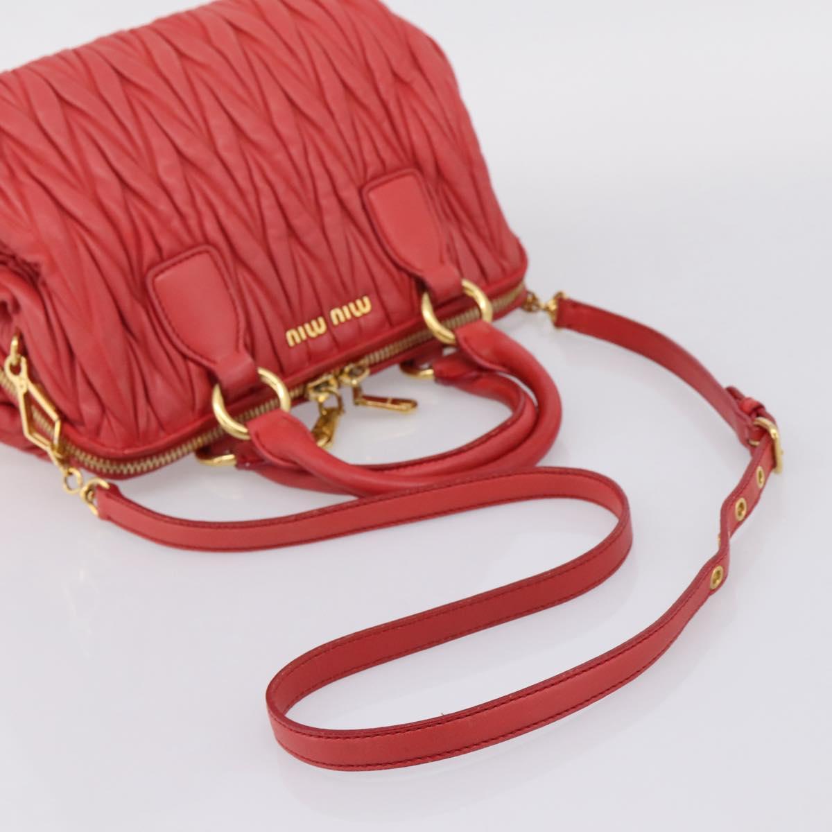 Miu Miu Matelasse Hand Bag Leather 2way Red Gold Auth bs37398
