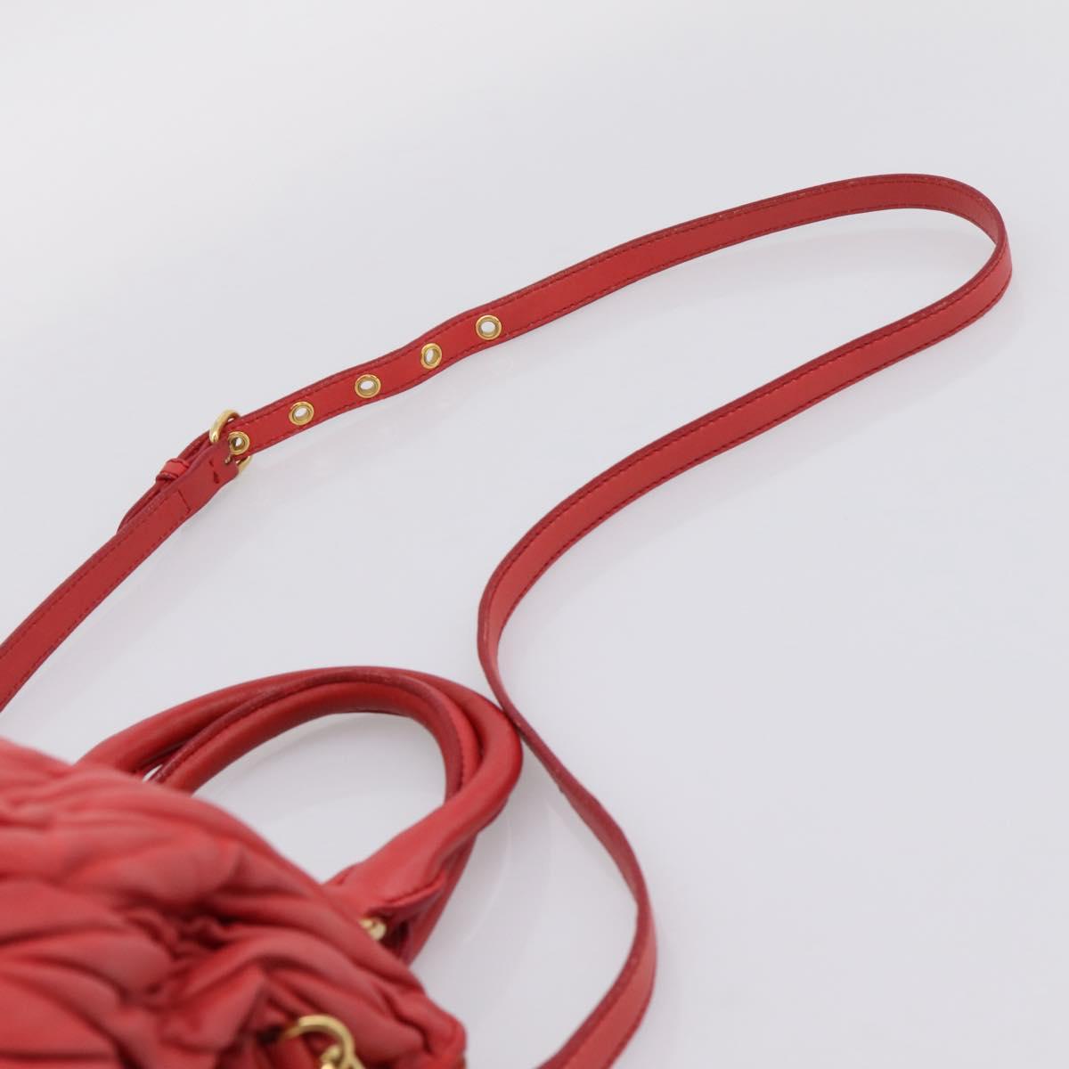 Miu Miu Matelasse Hand Bag Leather 2way Red Gold Auth bs37398