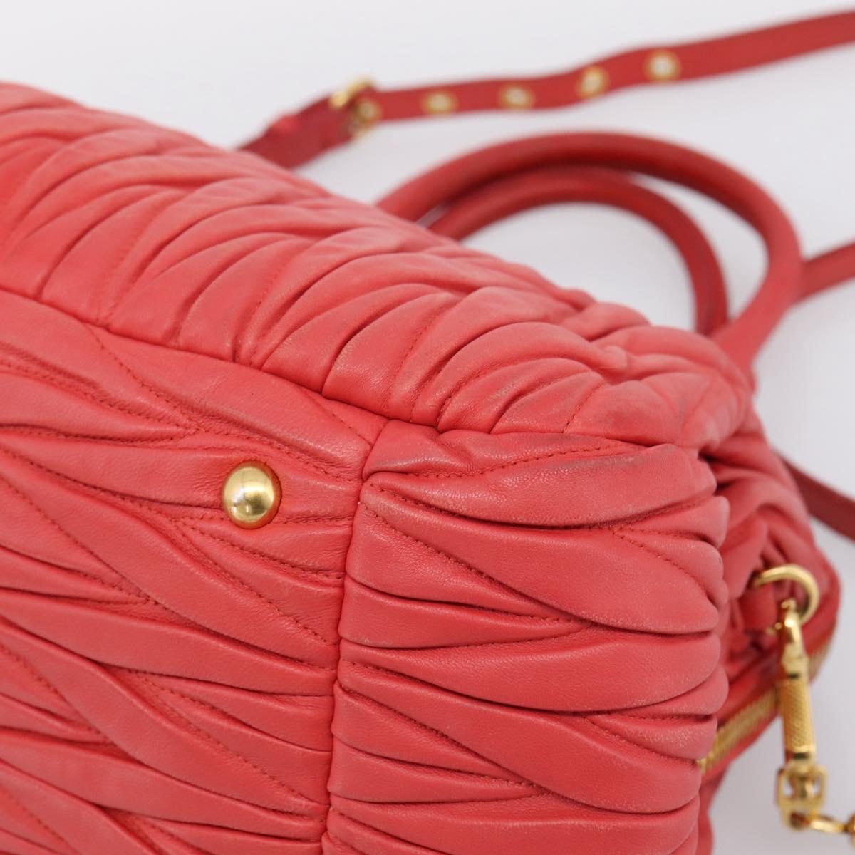 Miu Miu Matelasse Hand Bag Leather 2way Red Gold Auth bs37398