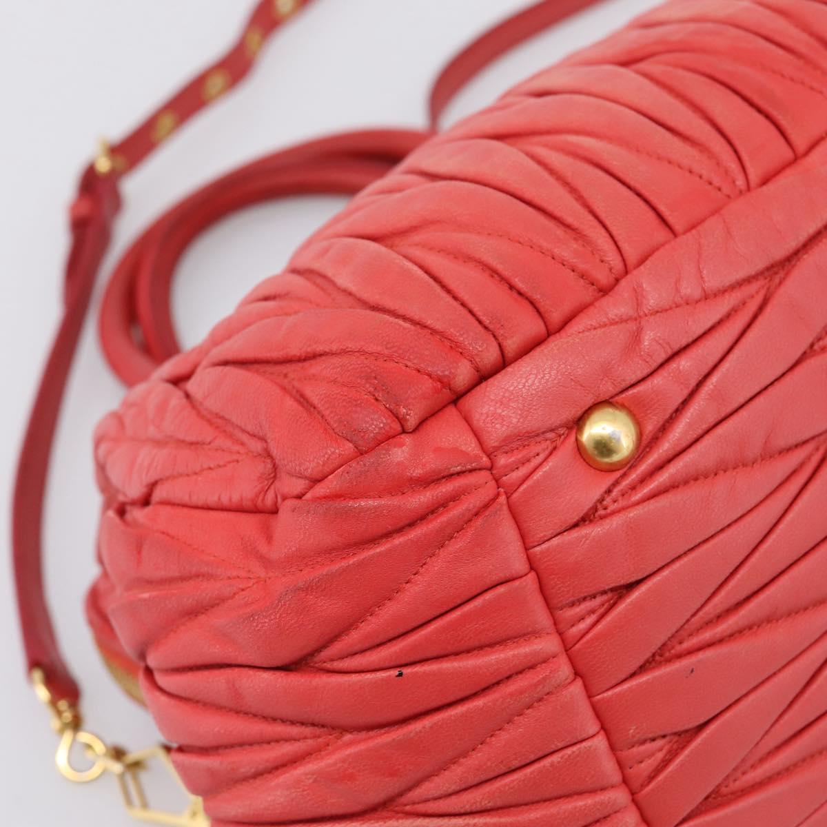 Miu Miu Matelasse Hand Bag Leather 2way Red Gold Auth bs37398