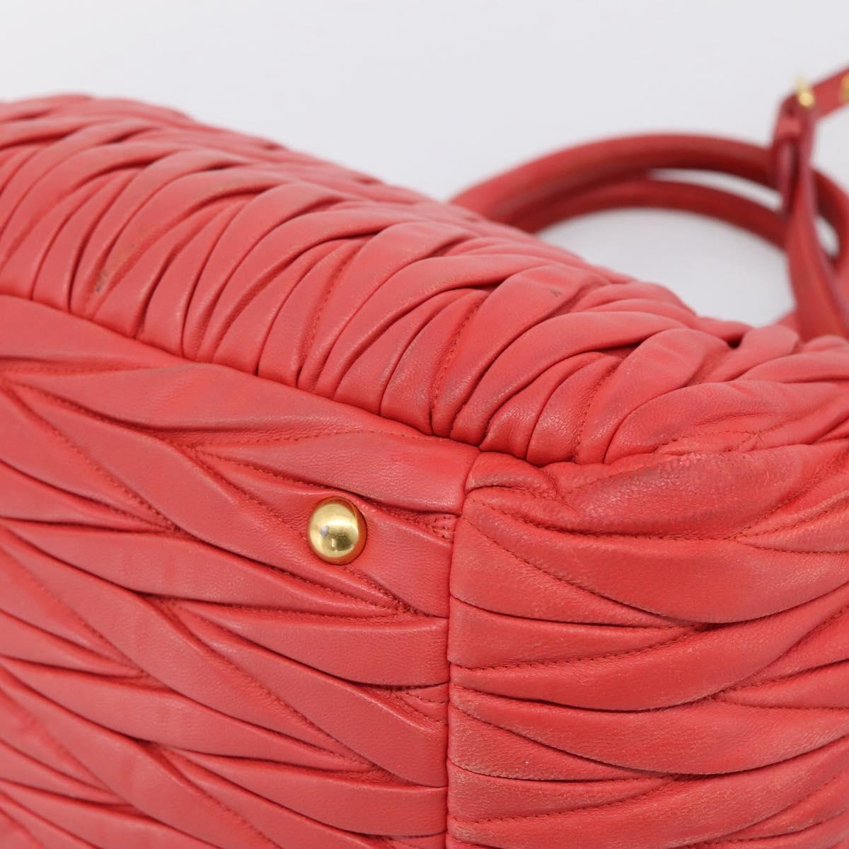 Miu Miu Matelasse Hand Bag Leather 2way Red Gold Auth bs37398