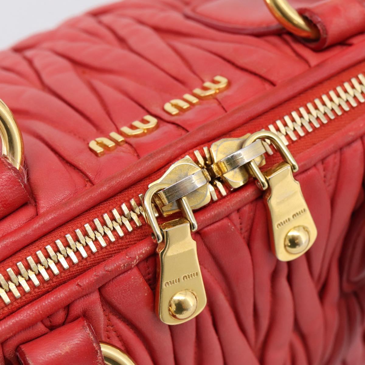 Miu Miu Matelasse Hand Bag Leather 2way Red Gold Auth bs37398