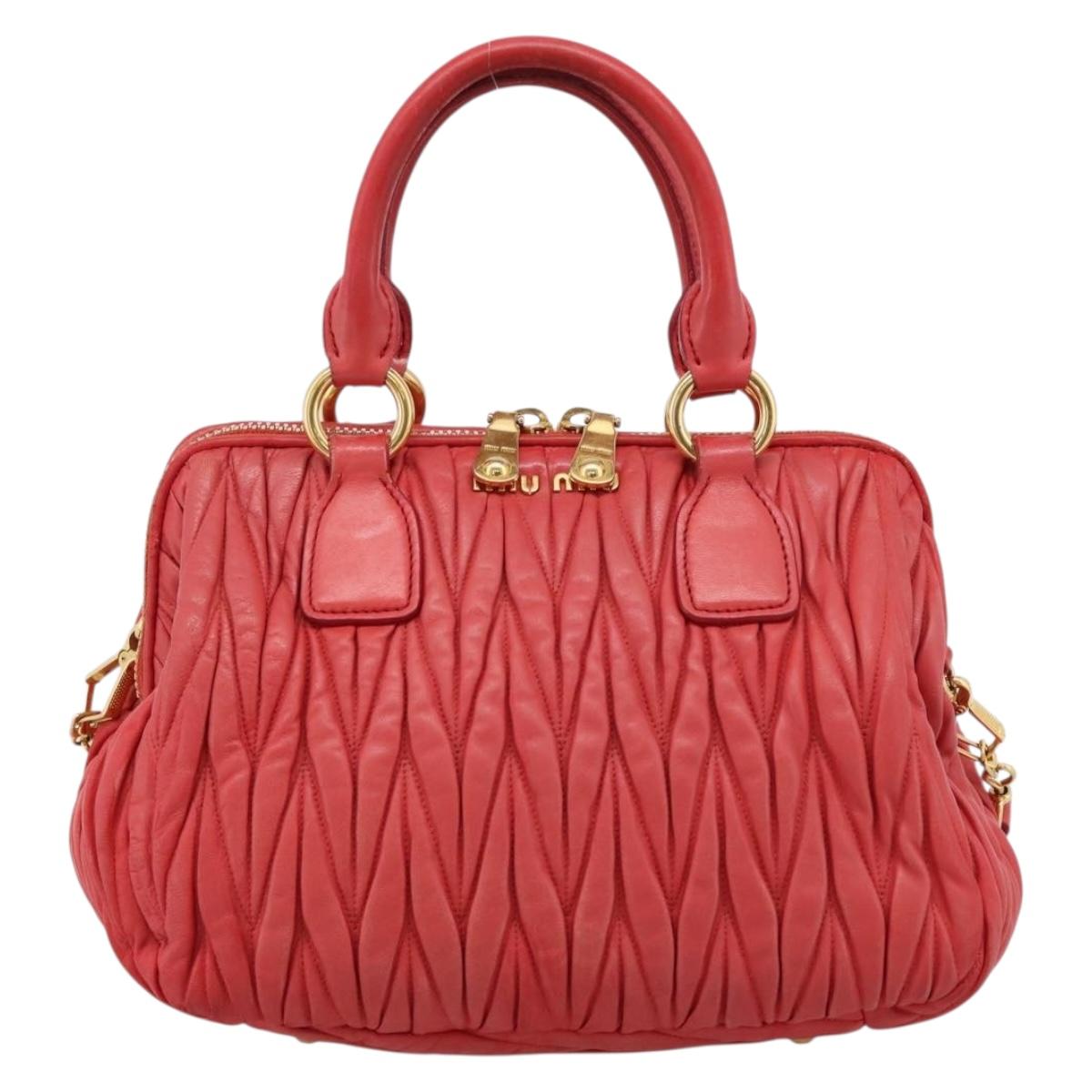 Miu Miu Matelasse Hand Bag Leather 2way Red Gold Auth bs37398