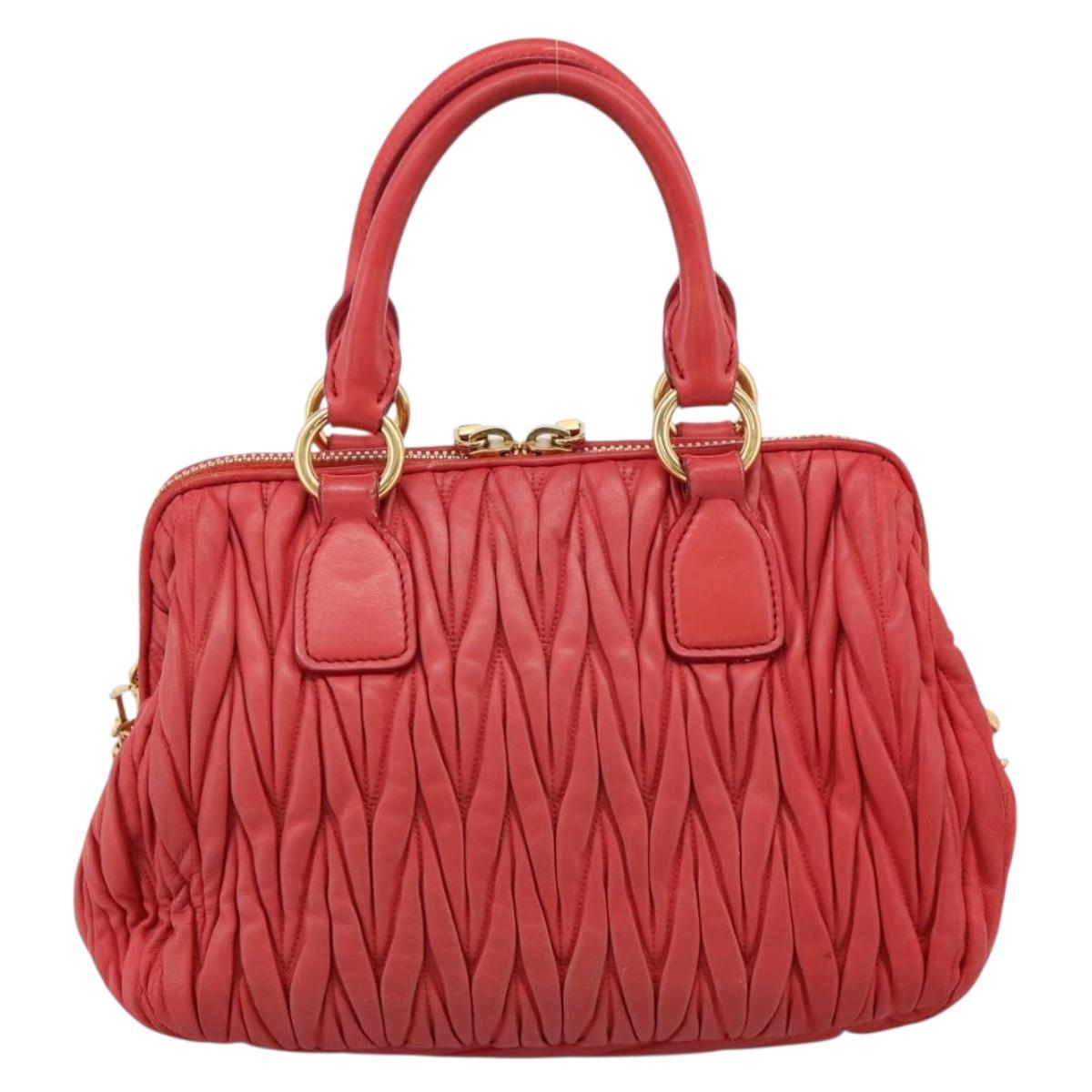 Miu Miu Matelasse Hand Bag Leather 2way Red Gold Auth bs37398