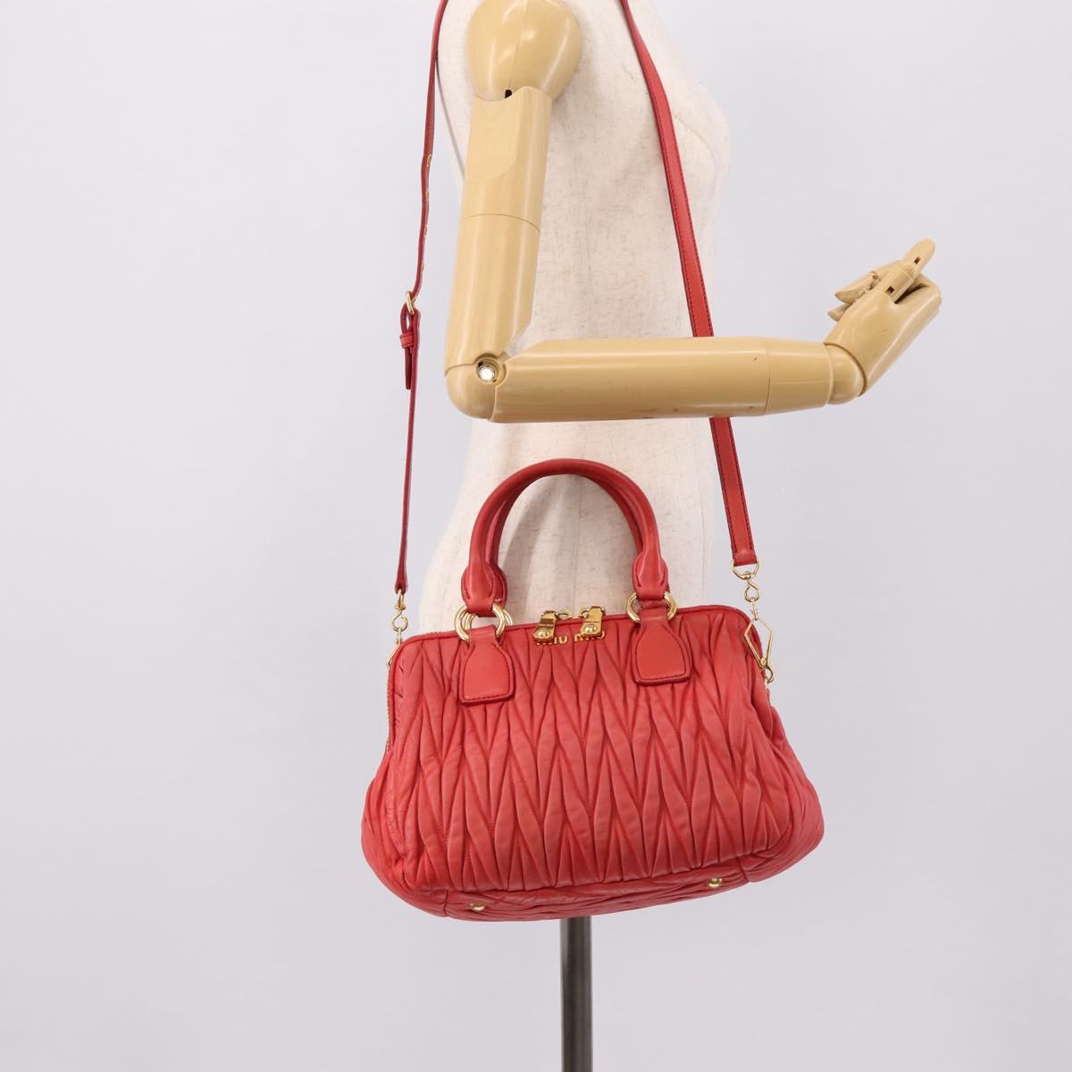 Miu Miu Matelasse Hand Bag Leather 2way Red Gold Auth bs37398