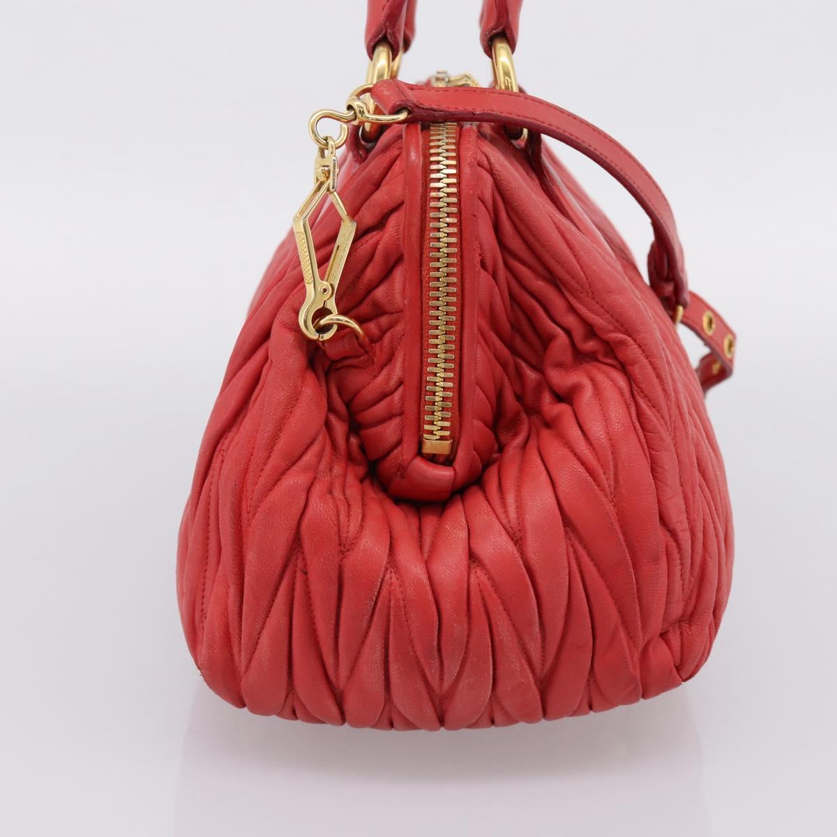 Miu Miu Matelasse Hand Bag Leather 2way Red Gold Auth bs37398