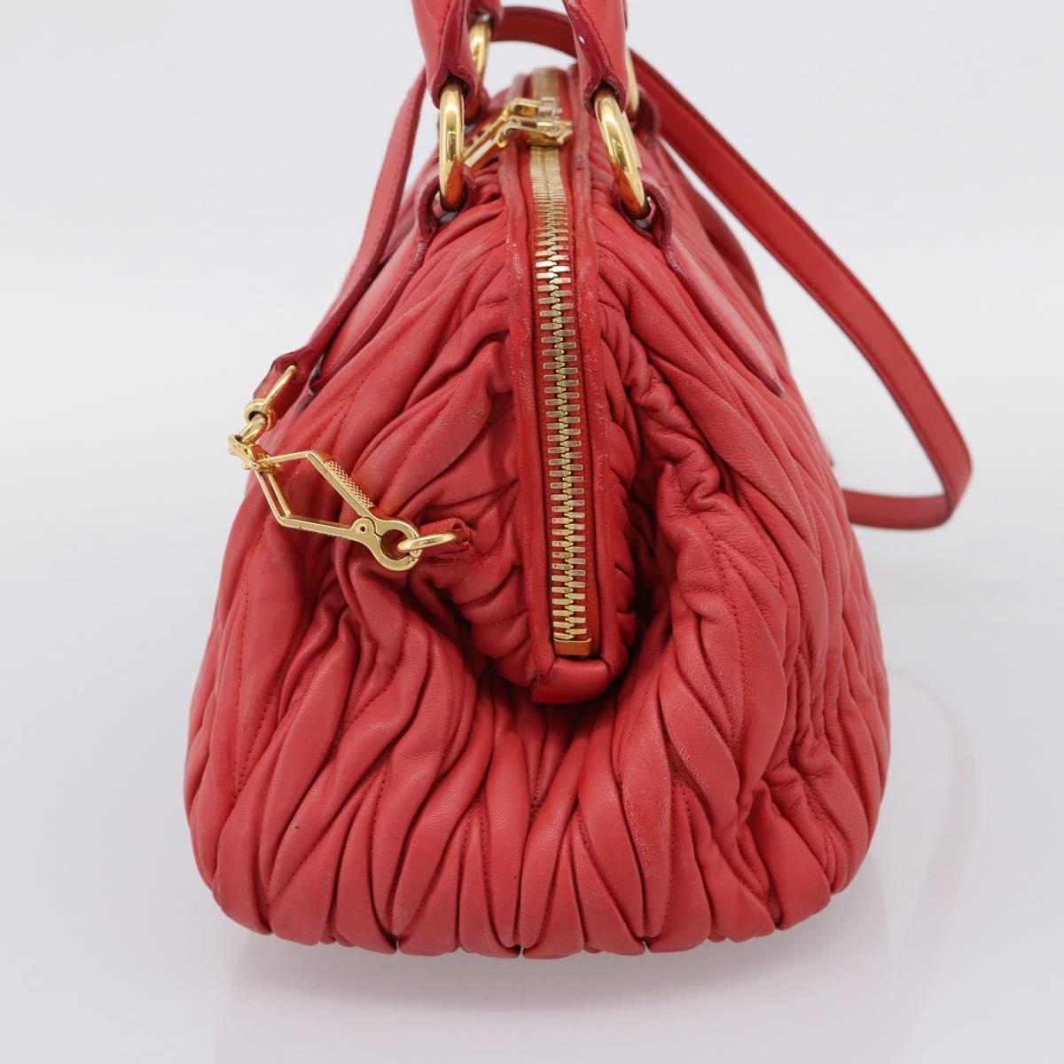 Miu Miu Matelasse Hand Bag Leather 2way Red Gold Auth bs37398