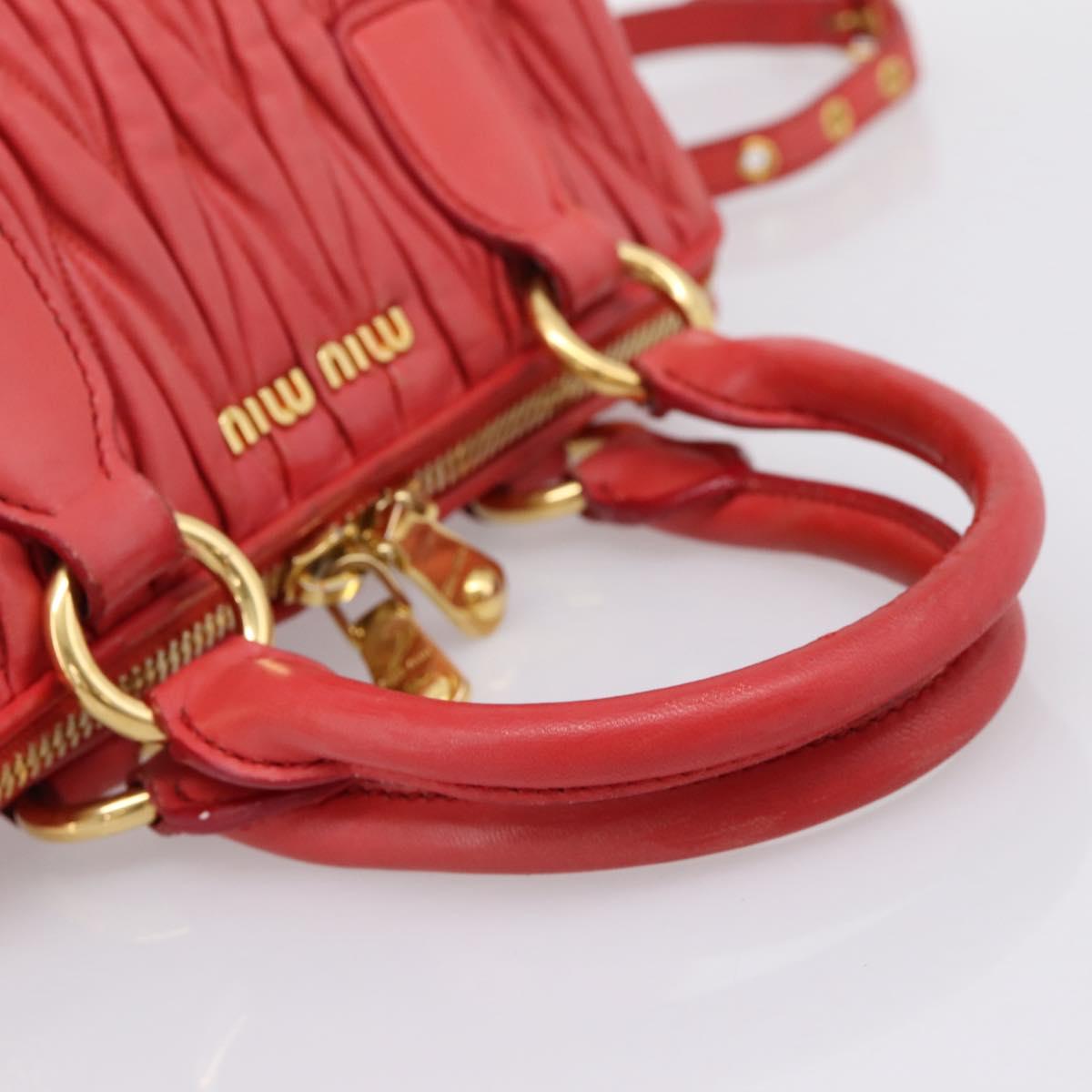 Miu Miu Matelasse Hand Bag Leather 2way Red Gold Auth bs37398