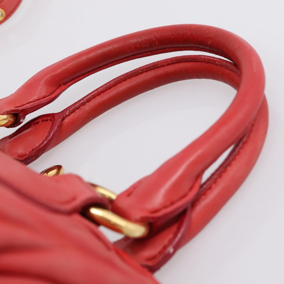 Miu Miu Matelasse Hand Bag Leather 2way Red Gold Auth bs37398