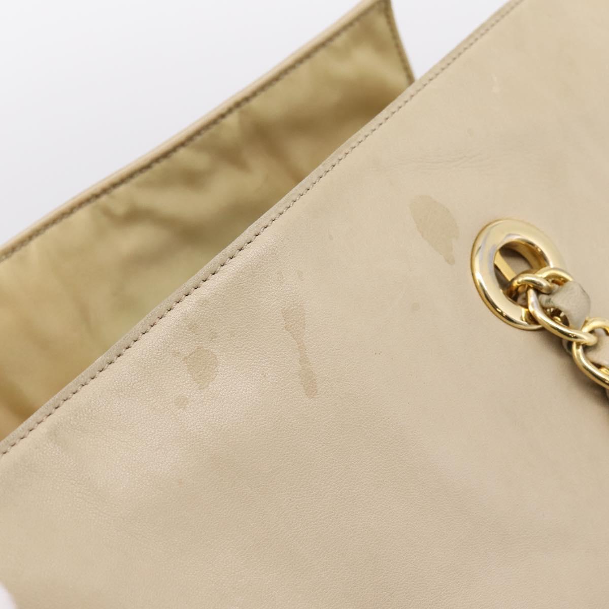 PRADA Chain Tote Bag Leather Beige Gold Auth bs37400