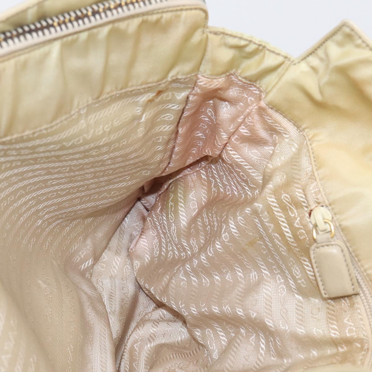 PRADA Chain Tote Bag Leather Beige Gold Auth bs37400
