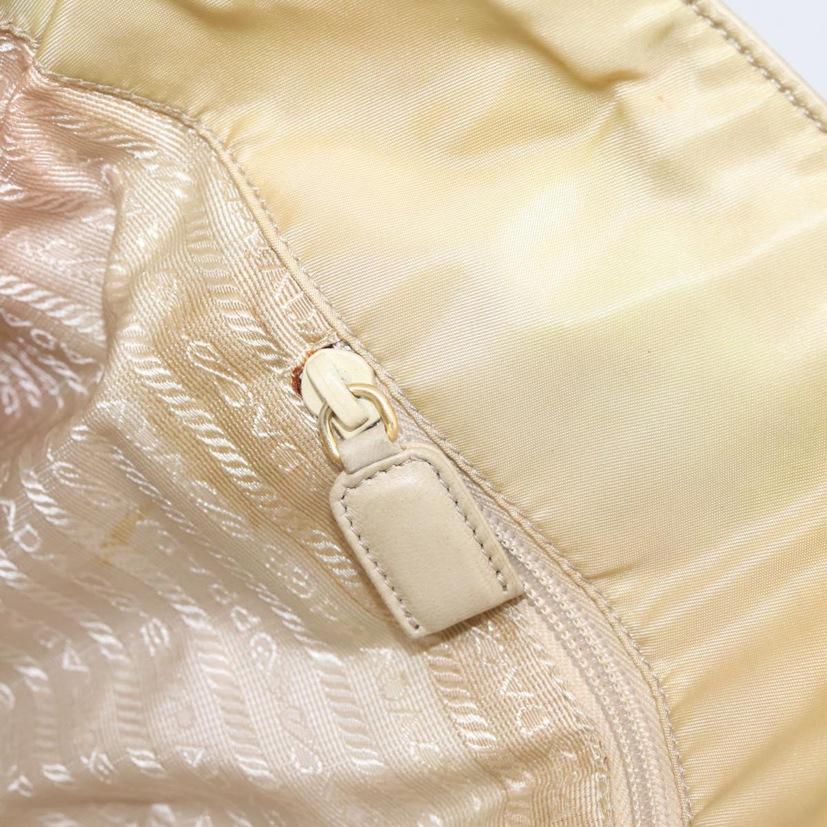 PRADA Chain Tote Bag Leather Beige Gold Auth bs37400